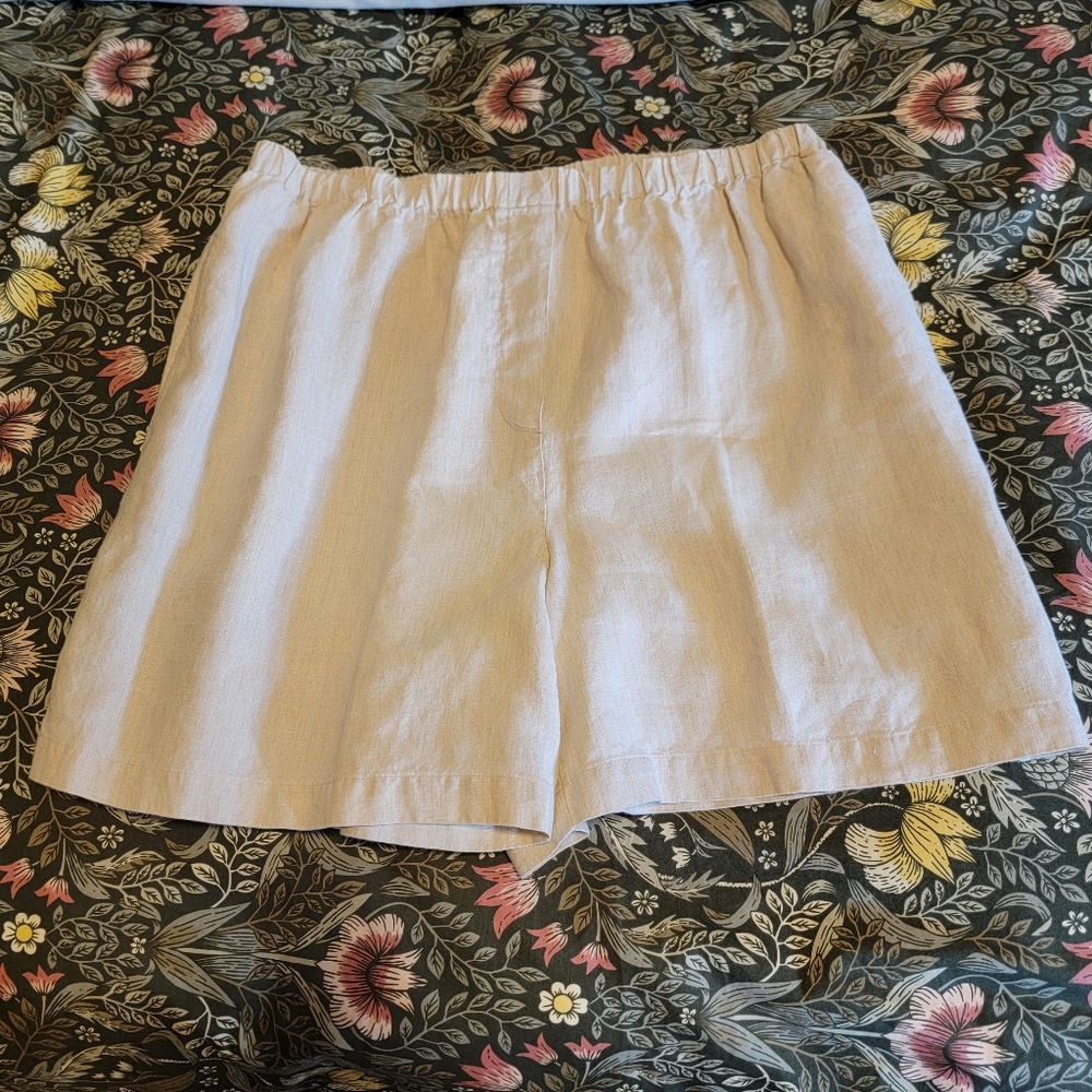 J. Jill 100% Pull Up Linen Shorts Tan Large
